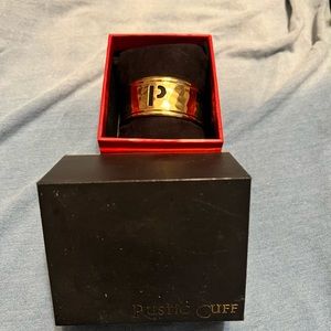 Rustic cuff gold tone hammered metal letter P